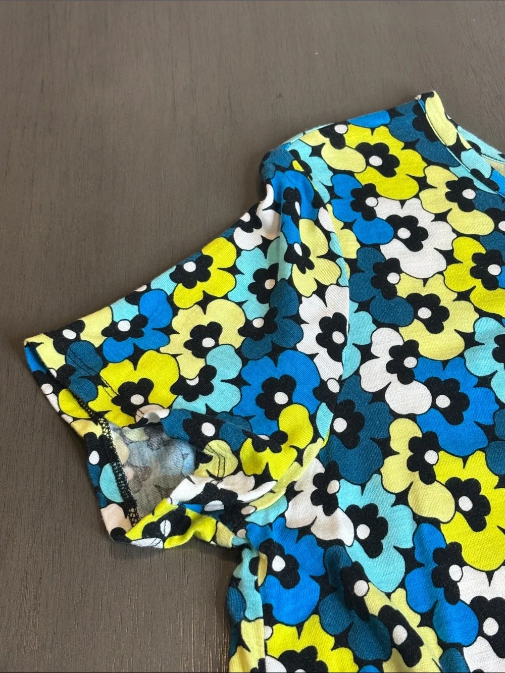 💙 Michael Kors Blue Yellow Floral Fit & Flare Dress Medium Stretch Short Sleeve